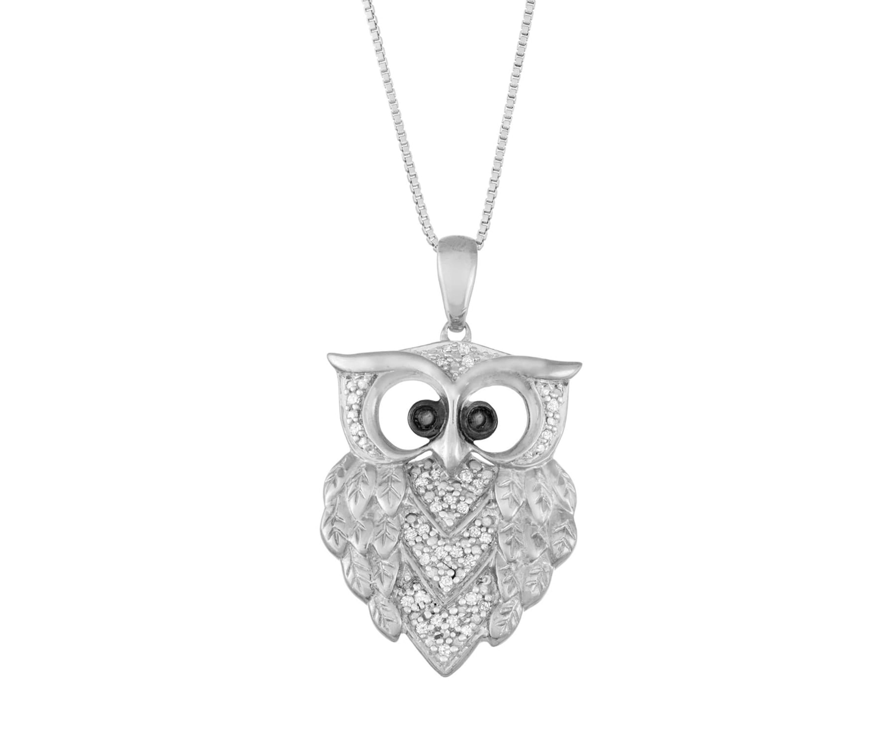 1/6 Cttw Diamond Owl Necklace in Sterling-Silver