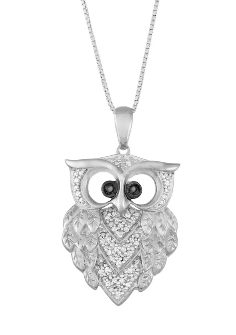 1/6 Cttw Diamond Owl Necklace in Sterling-Silver