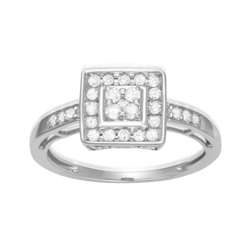 0.33 CTTW Diamond Right hand ring in Rhosium Plated Sterling Silver