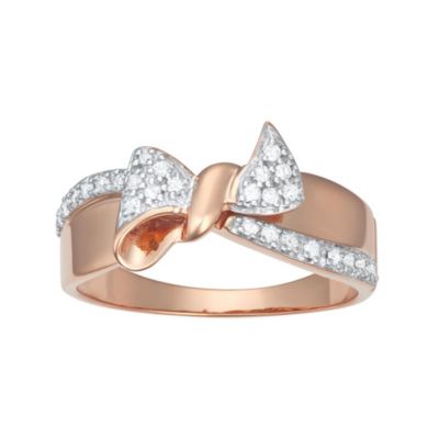 MyDiamondBox 0.16CTTW Diamond Bow Ring in Rose Gold Plated Sterling Silver, 10