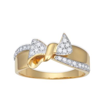 MyDiamondBox 0.16CTTW Diamond Bow Ring in Rose Gold Plated Sterling Silver, Yellow, 10
