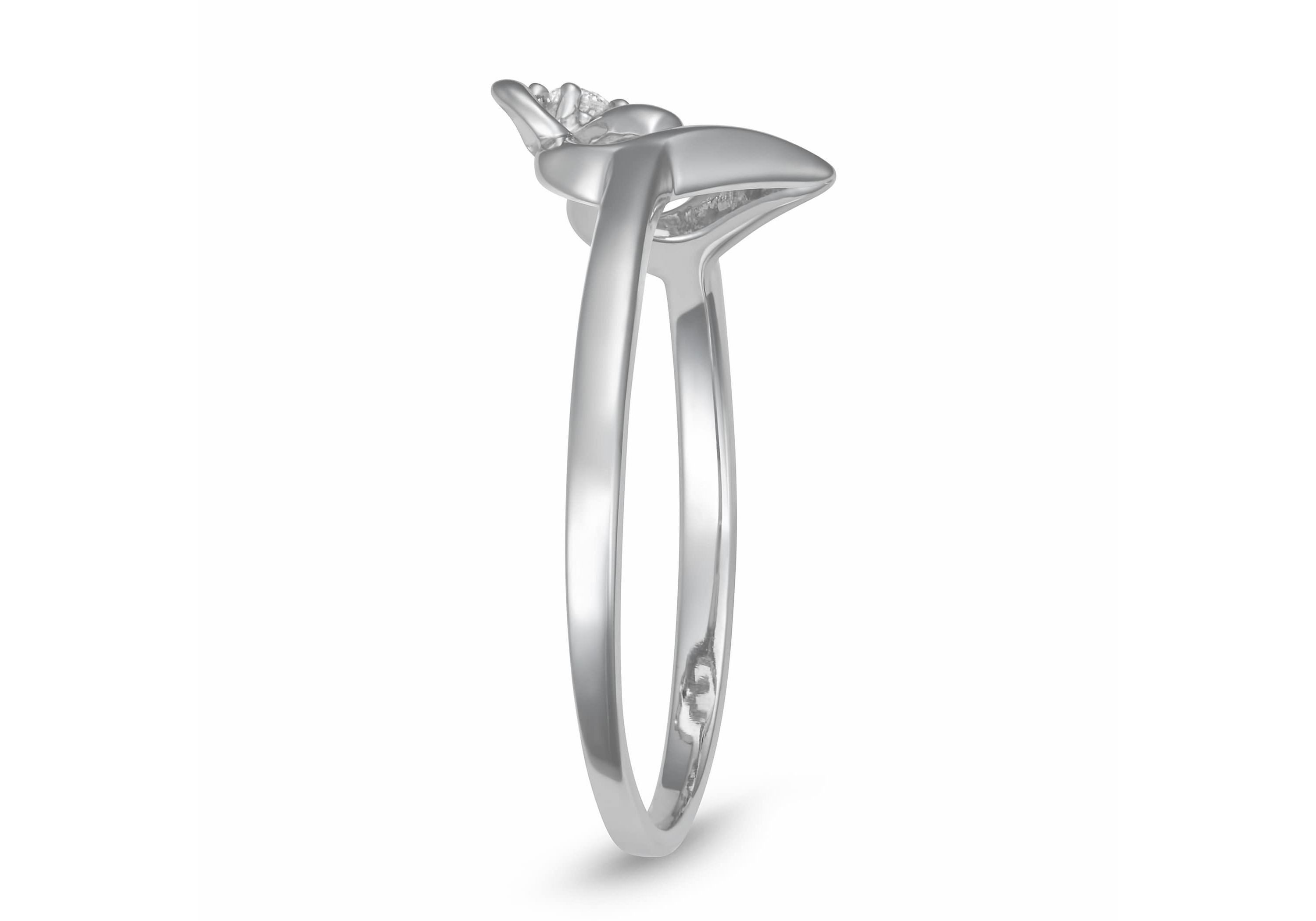 0.03CTTW Diamond Heart Ribbon Ring in Rhodium Plated Sterling Silver