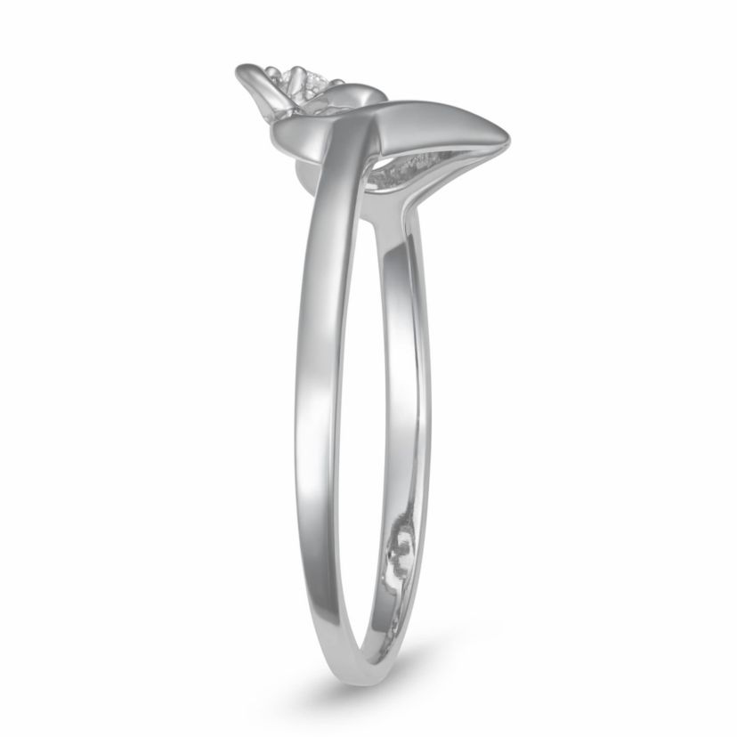 0.03CTTW Diamond Heart Ribbon Ring in Rhodium Plated Sterling Silver
