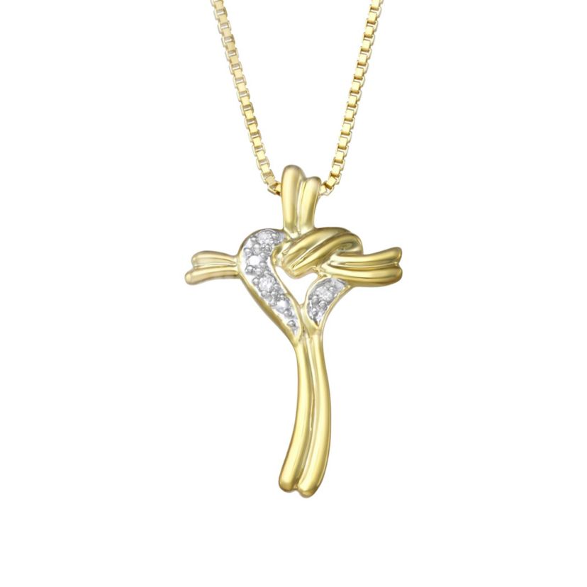 0.02CTTW Diamond Cross Pendant Yellow Gold Plated Over Sterling Silver