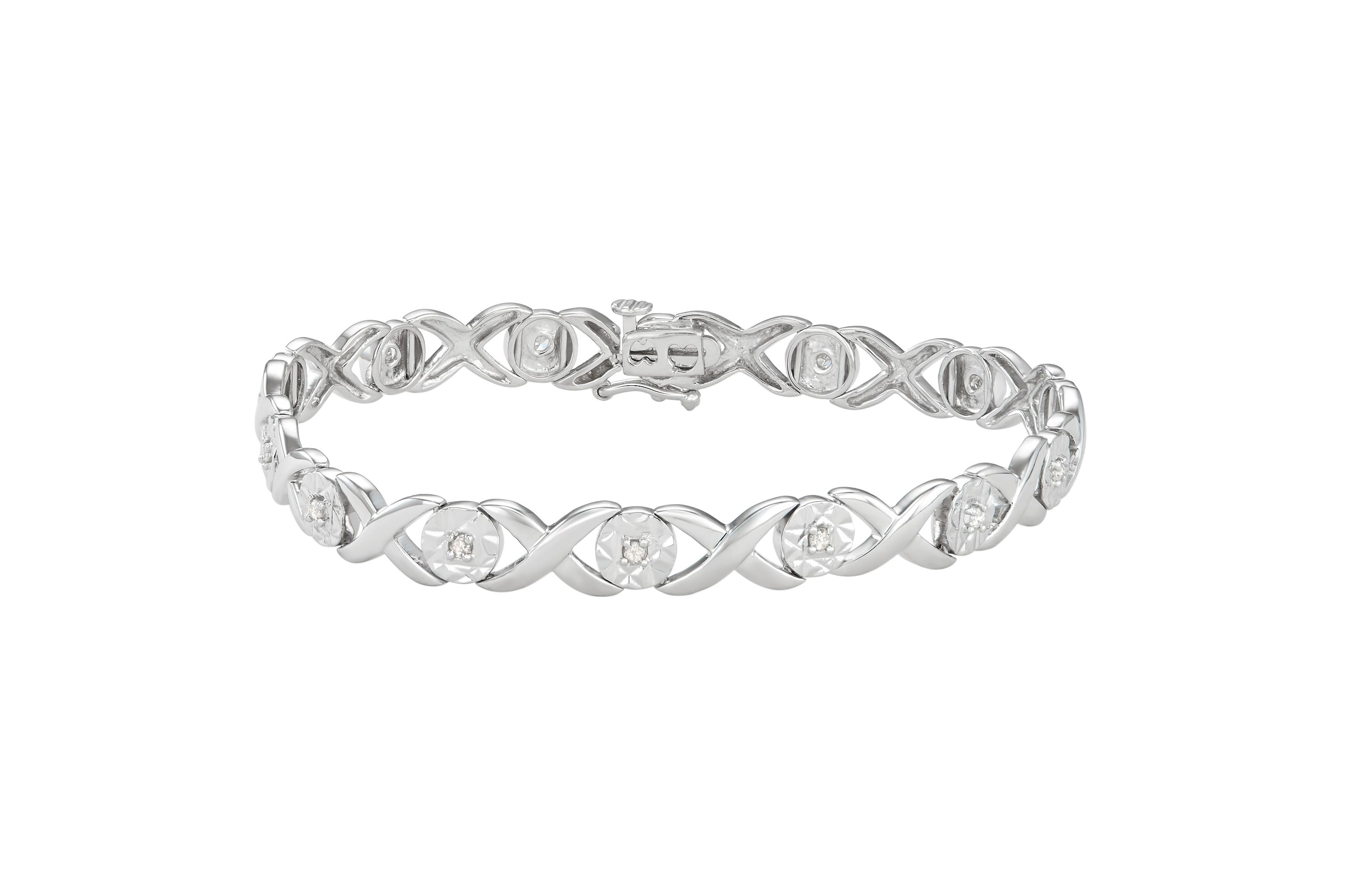 1/4 CTTW  Diamond Sterling Silver "X" And "O" Bracelet