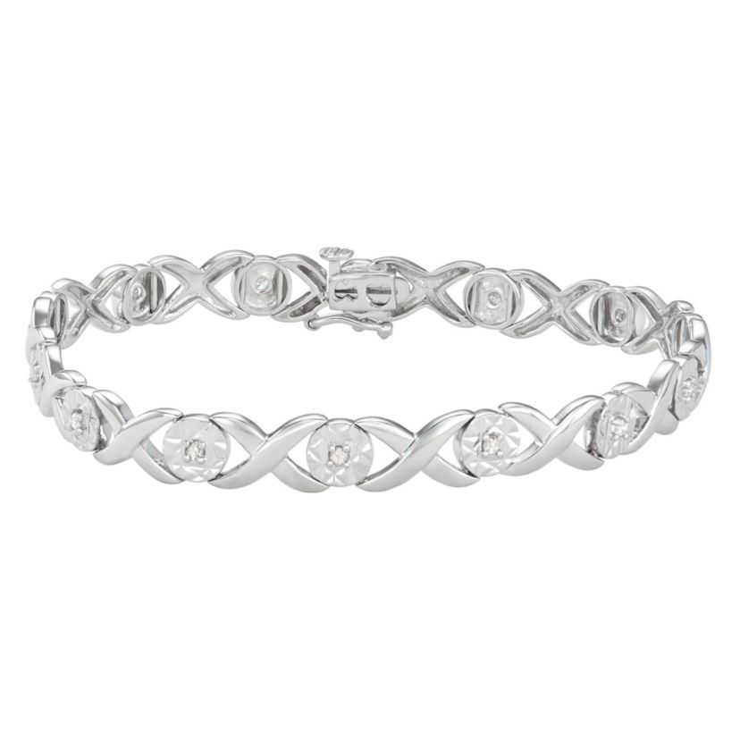 1/4 CTTW  Diamond Sterling Silver "X" And "O" Bracelet
