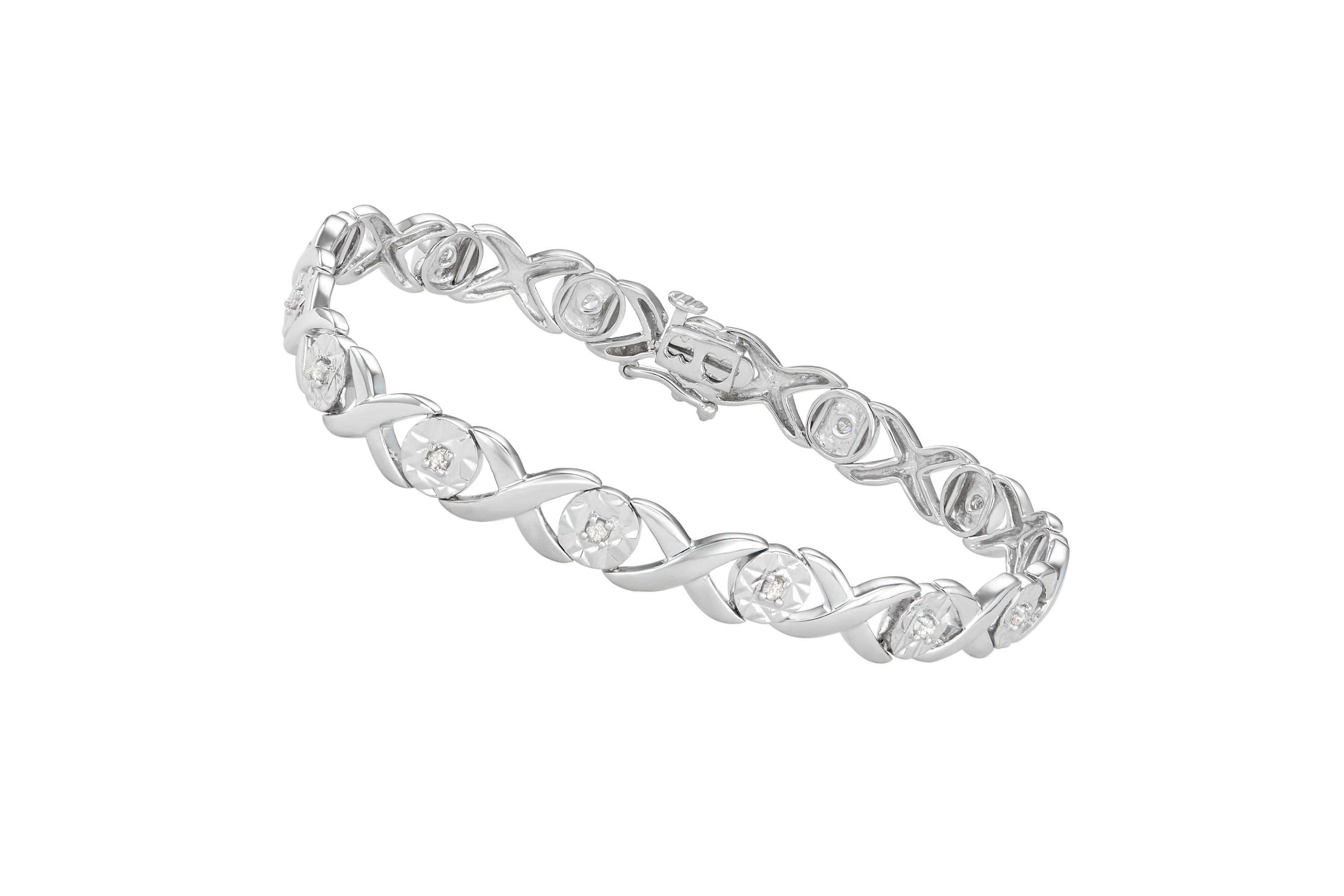 1/4 CTTW  Diamond Sterling Silver "X" And "O" Bracelet
