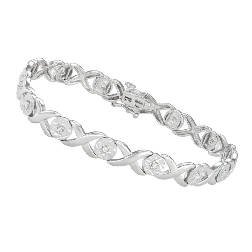 1/4 CTTW  Diamond Sterling Silver "X" And "O" Bracelet
