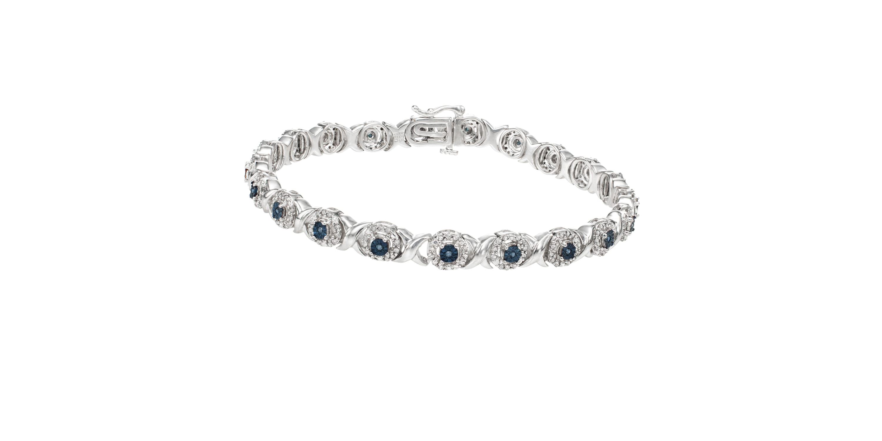 1.00 CTTW White & Blue Diamond Fashion Bracelet in Sterling Silver