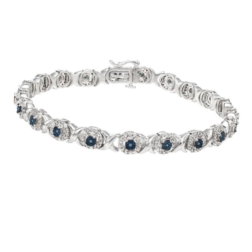 1.00 CTTW White & Blue Diamond Fashion Bracelet in Sterling Silver