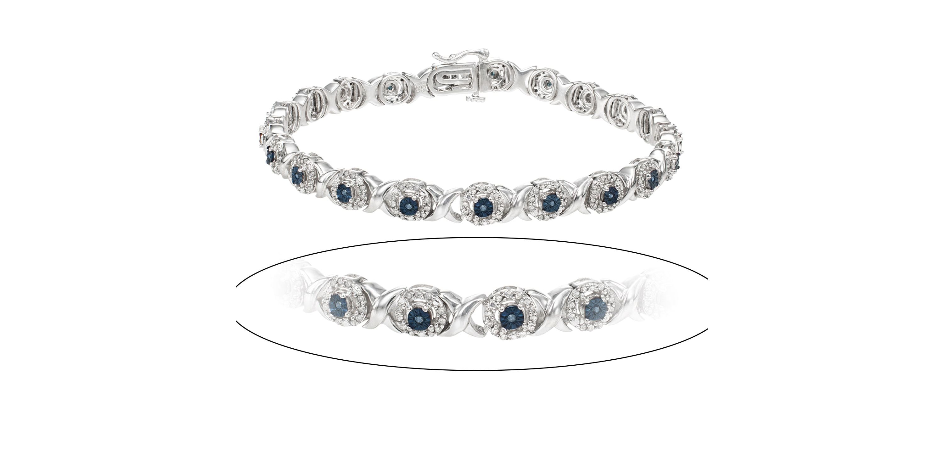 1.00 CTTW White & Blue Diamond Fashion Bracelet in Sterling Silver