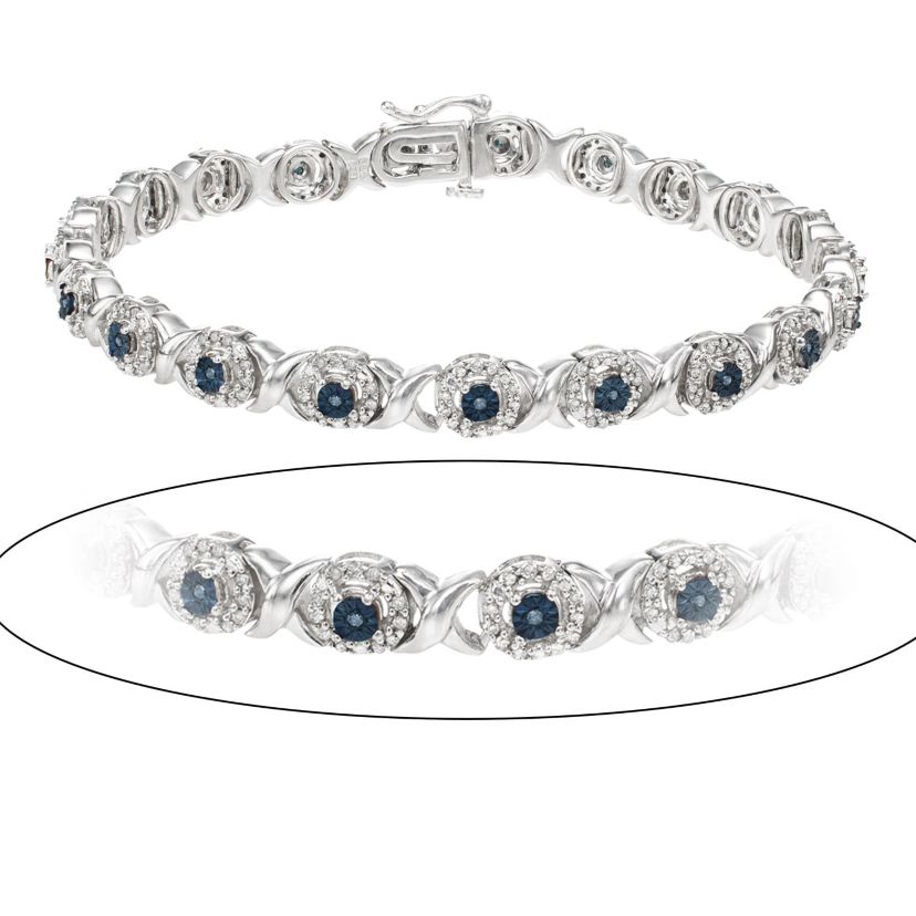 1.00 CTTW White & Blue Diamond Fashion Bracelet in Sterling Silver