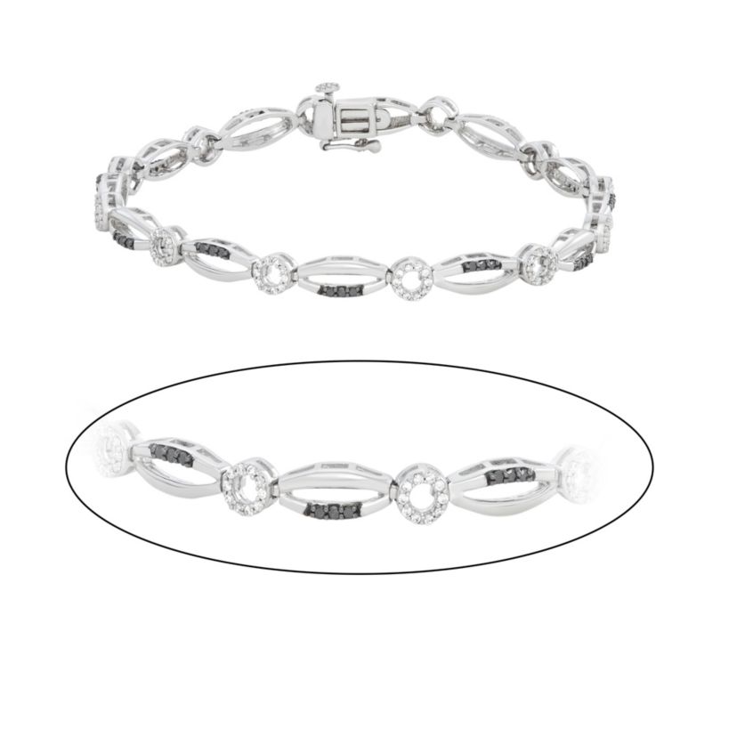 3/4 CTTW Black And White Diamond "X" And "O" Bracelet in Sterling Silver