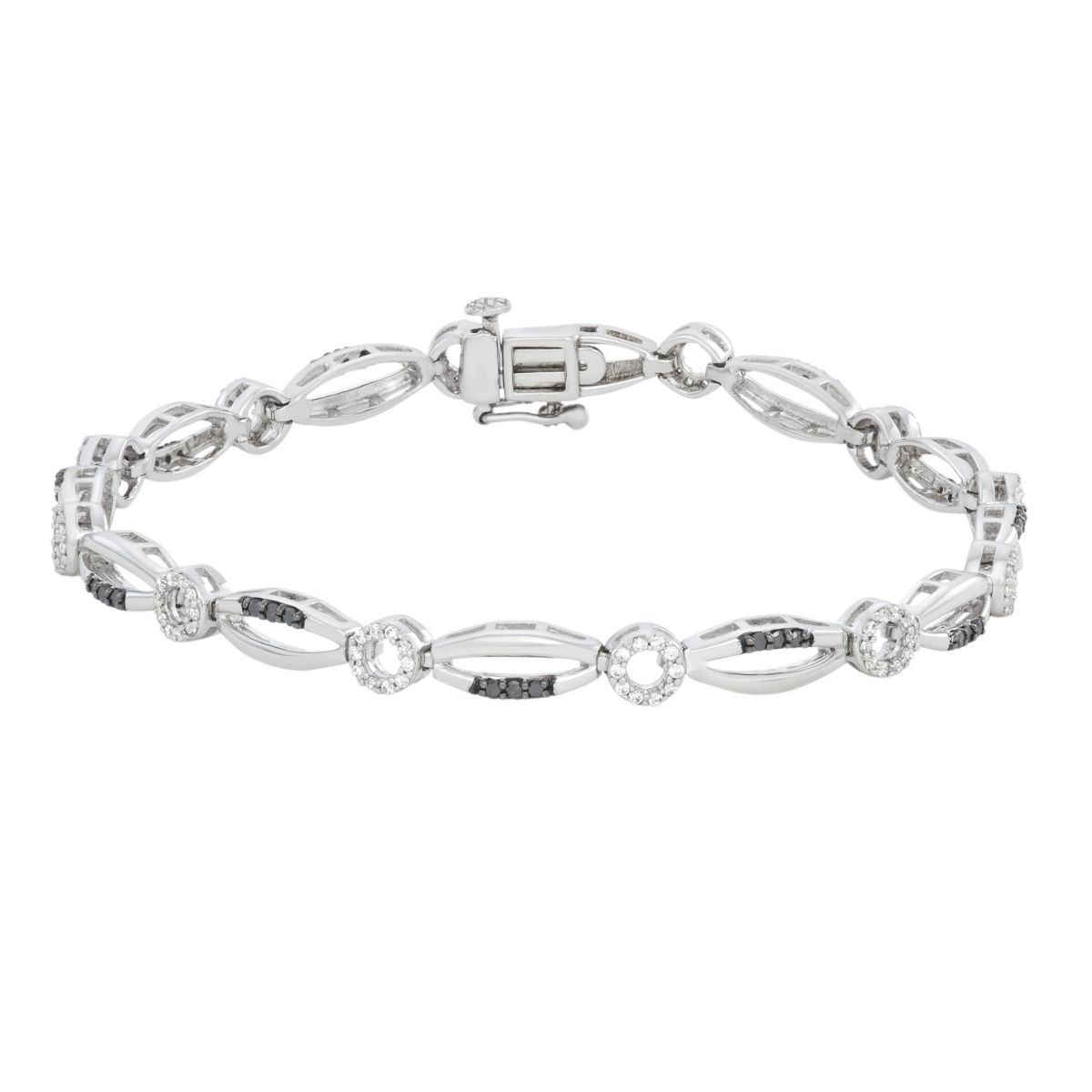 3/4 CTTW Black And White Diamond "X" And "O" Bracelet in Sterling Silver