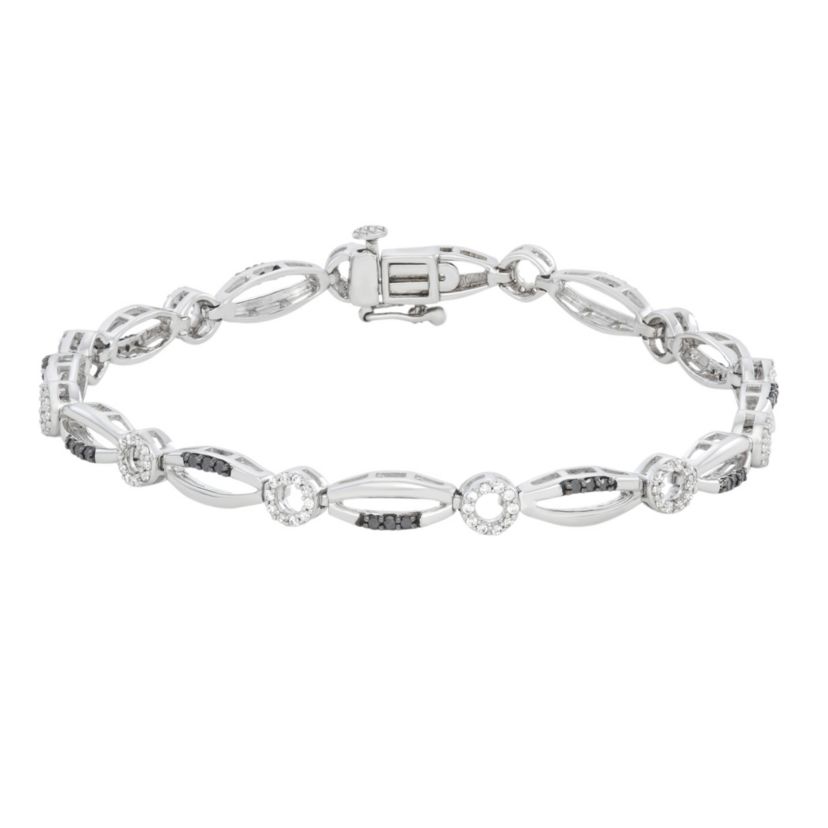 3/4 CTTW Black And White Diamond "X" And "O" Bracelet in Sterling Silver