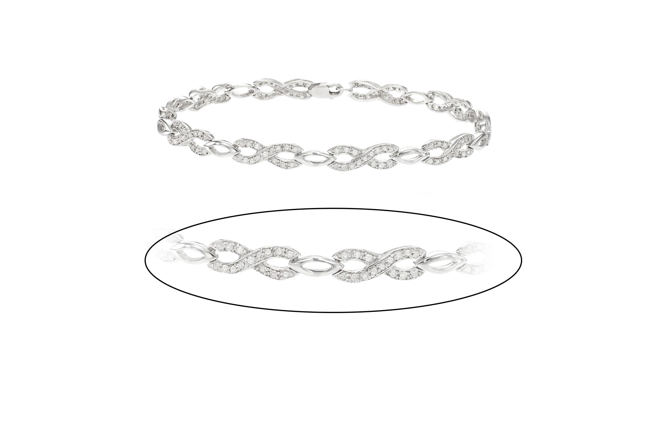 3/4 CTTW White Diamond infinity Bracelet in Sterling Silver