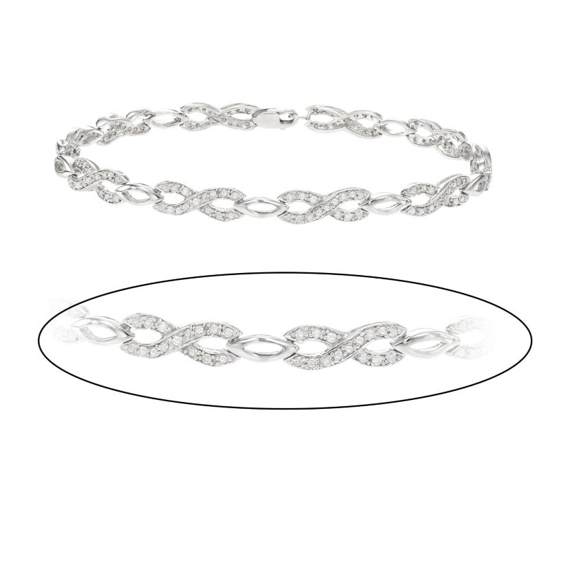 3/4 CTTW White Diamond infinity Bracelet in Sterling Silver