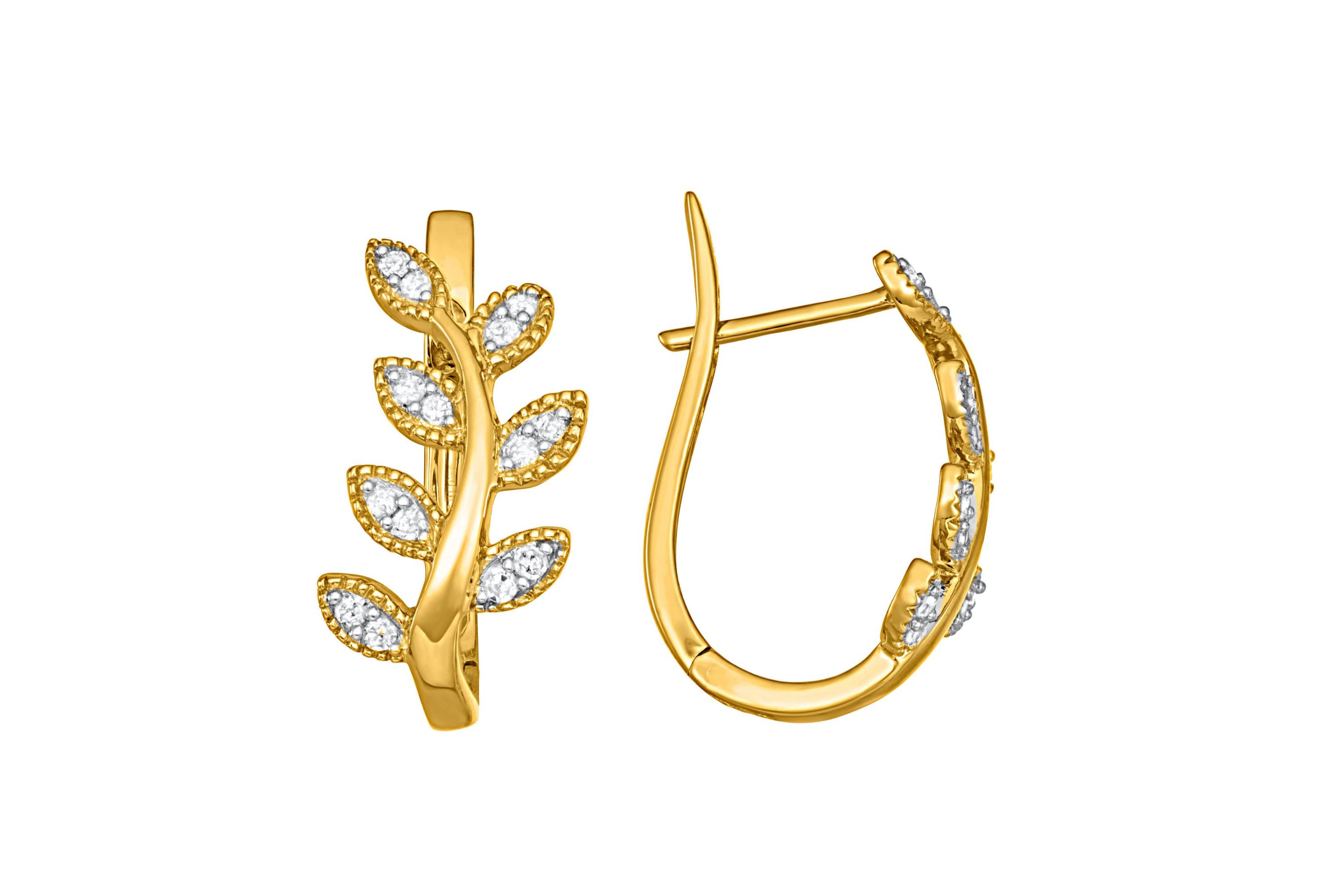 1/3 CTTW Leaf Shape Studs with Yellow Gold Plated Sterling Silver