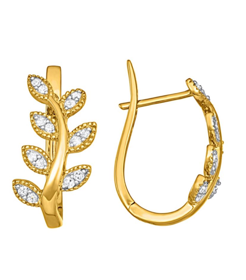 1/3 CTTW Leaf Shape Studs with Yellow Gold Plated Sterling Silver