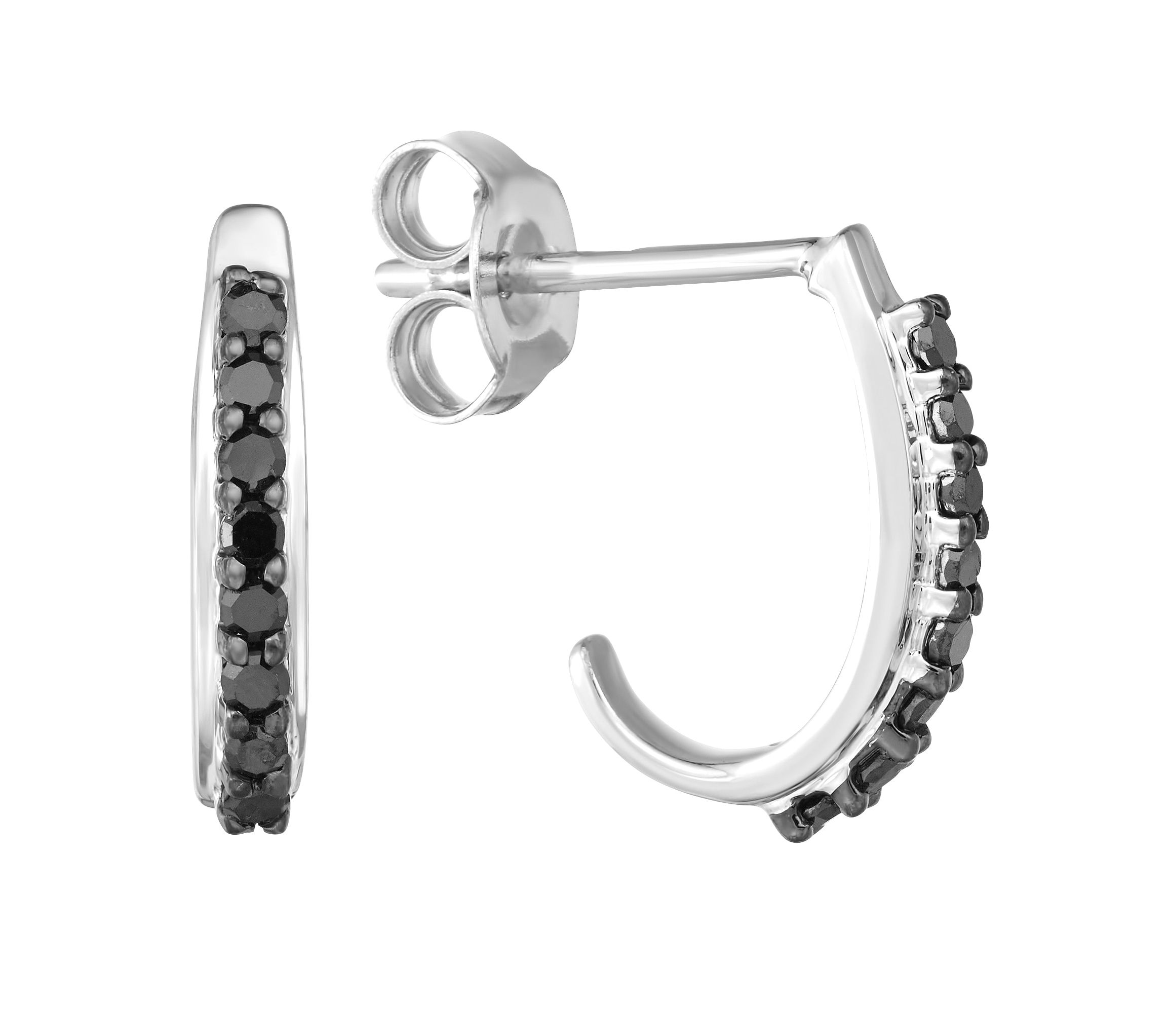 1/4 CTTW Black Diamond J Hoop Earring in Sterling Silver