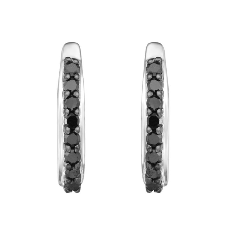 1/4 CTTW Black Diamond J Hoop Earring in Sterling Silver