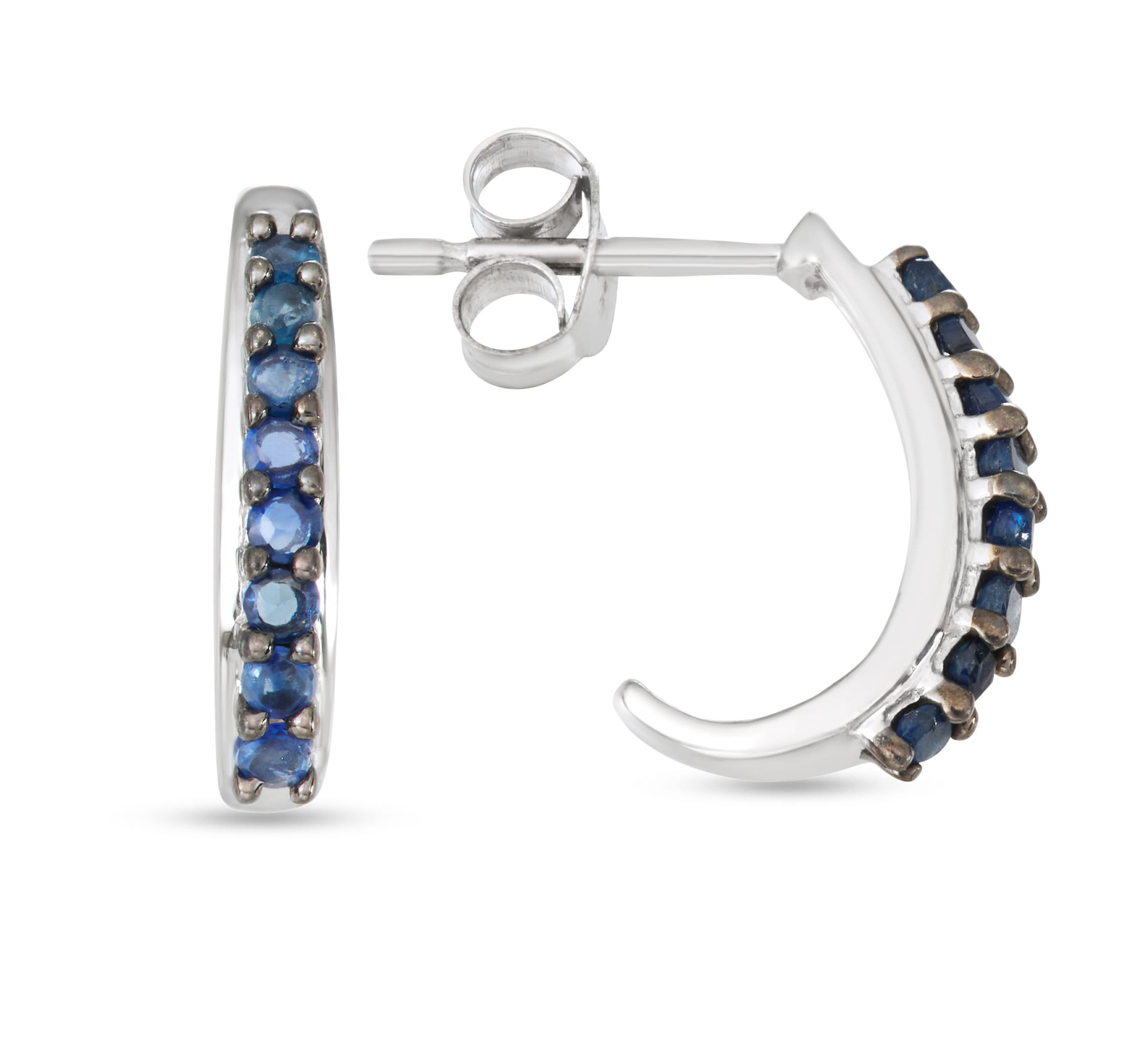 1/4 CTTW Sapphire J Hoop Earring in Sterling Silver