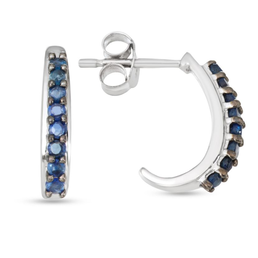 1/4 CTTW Sapphire J Hoop Earring in Sterling Silver