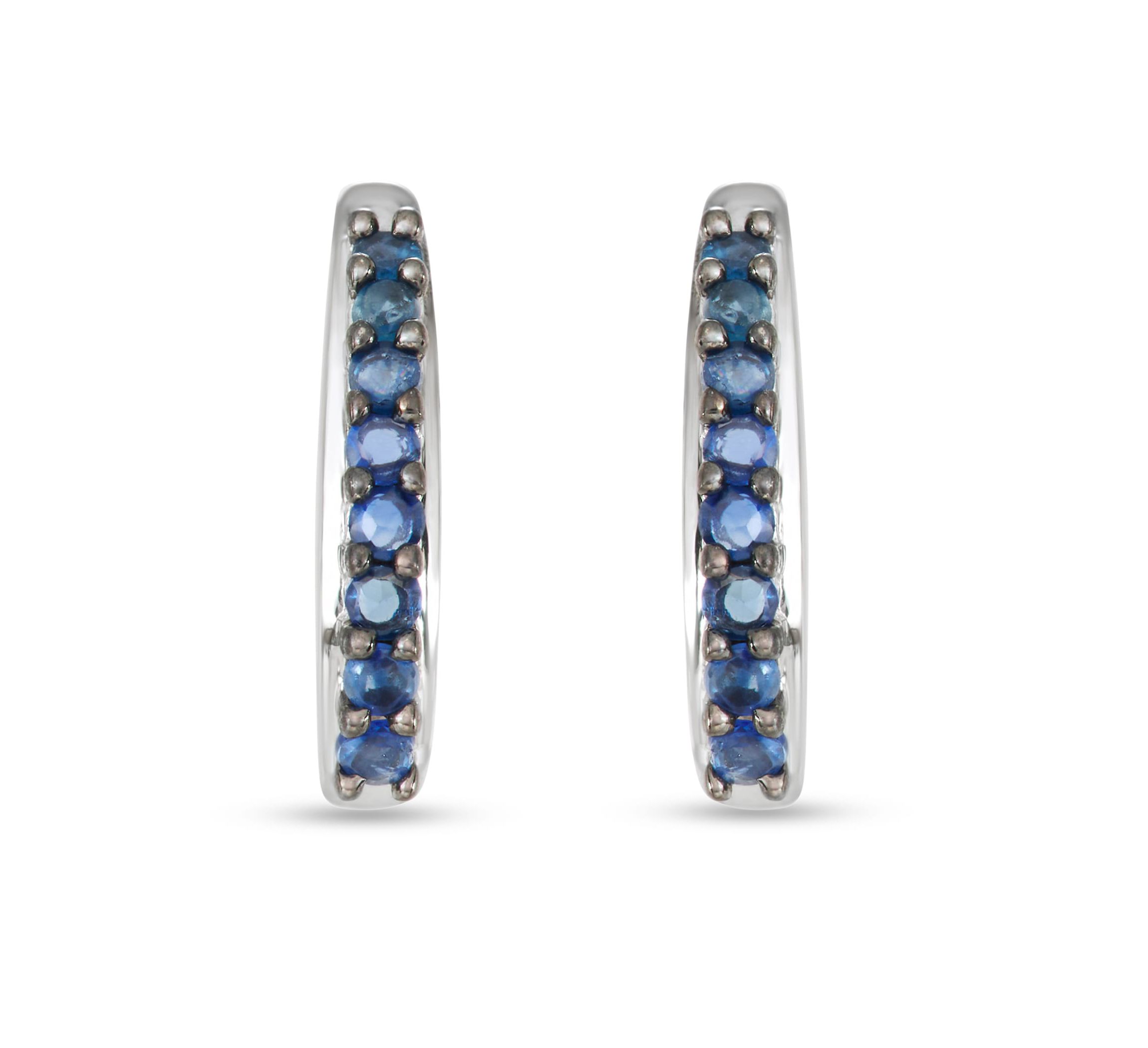 1/4 CTTW Sapphire J Hoop Earring in Sterling Silver