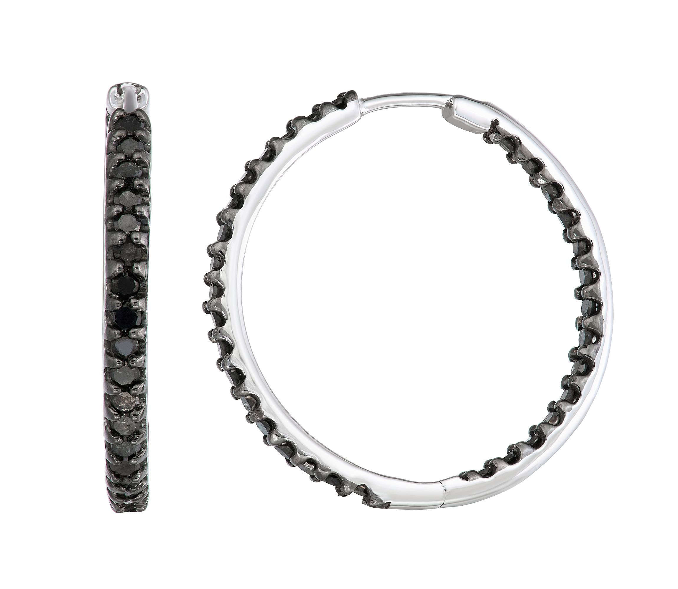 1.00 CTTW Black Diamond In And Out Hoop Earrings in 10KW
