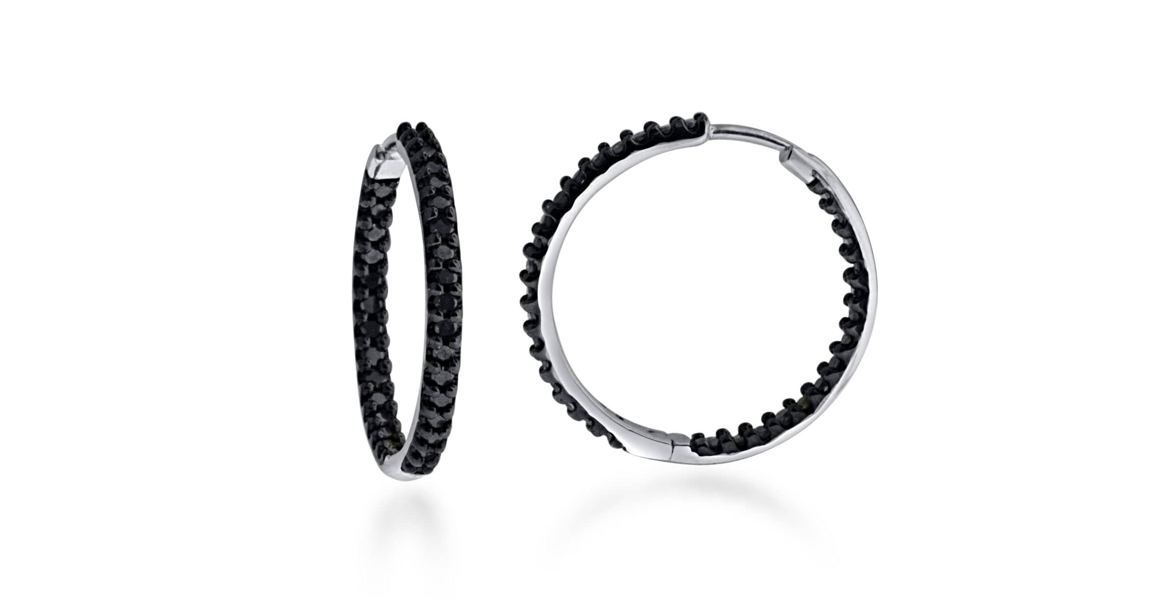 1.00 CTTW Black Diamond In And Out Hoop Earrings in 10KW