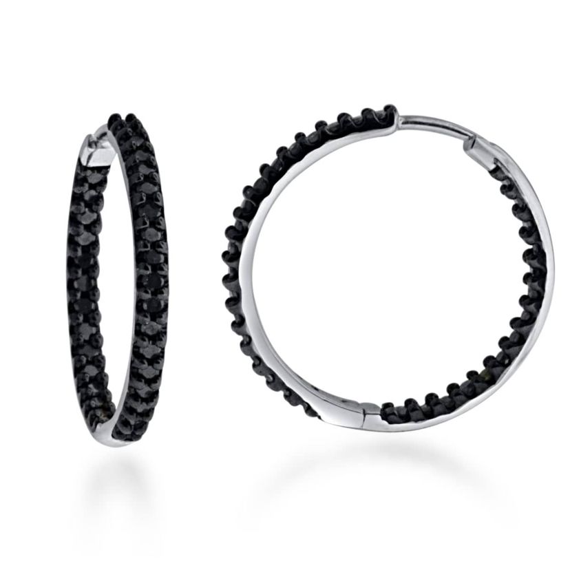 1.00 CTTW Black Diamond In And Out Hoop Earrings in 10KW