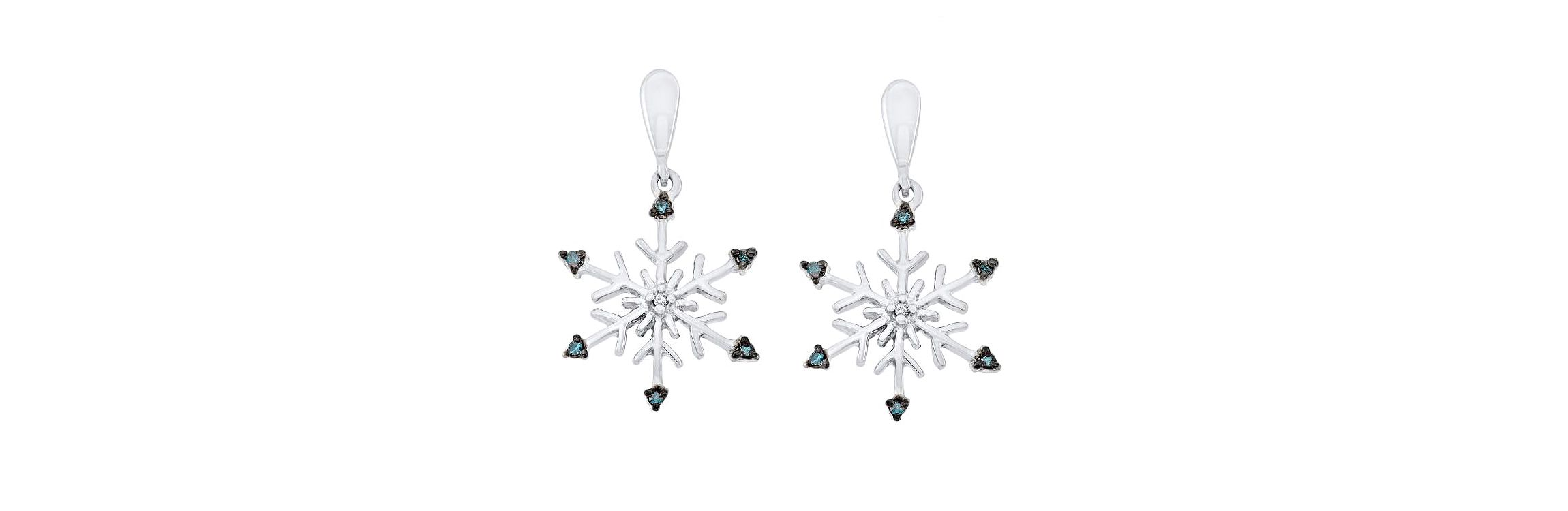 1/12 CTTW Blue And White Diamond Dangling Snowflake Earring in Sterling Silver