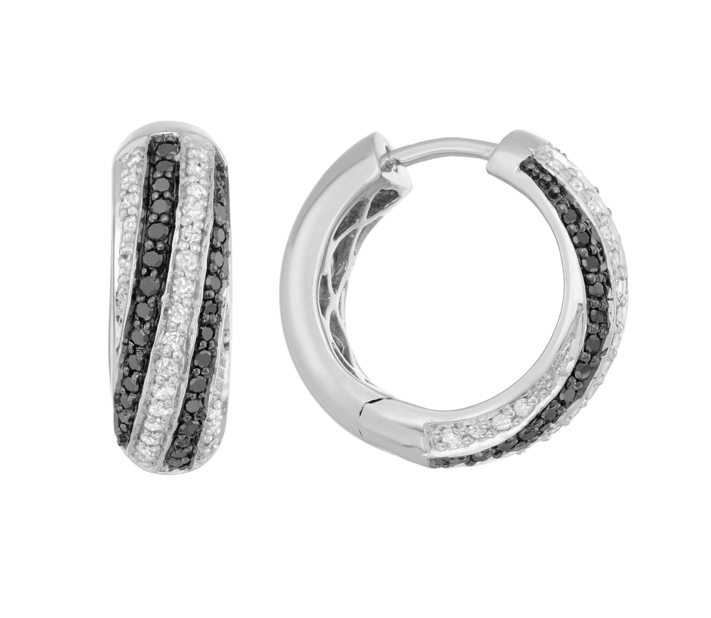 1/2 CTTW Diamond And Black Diamond Hoops Earring in Sterling Silver