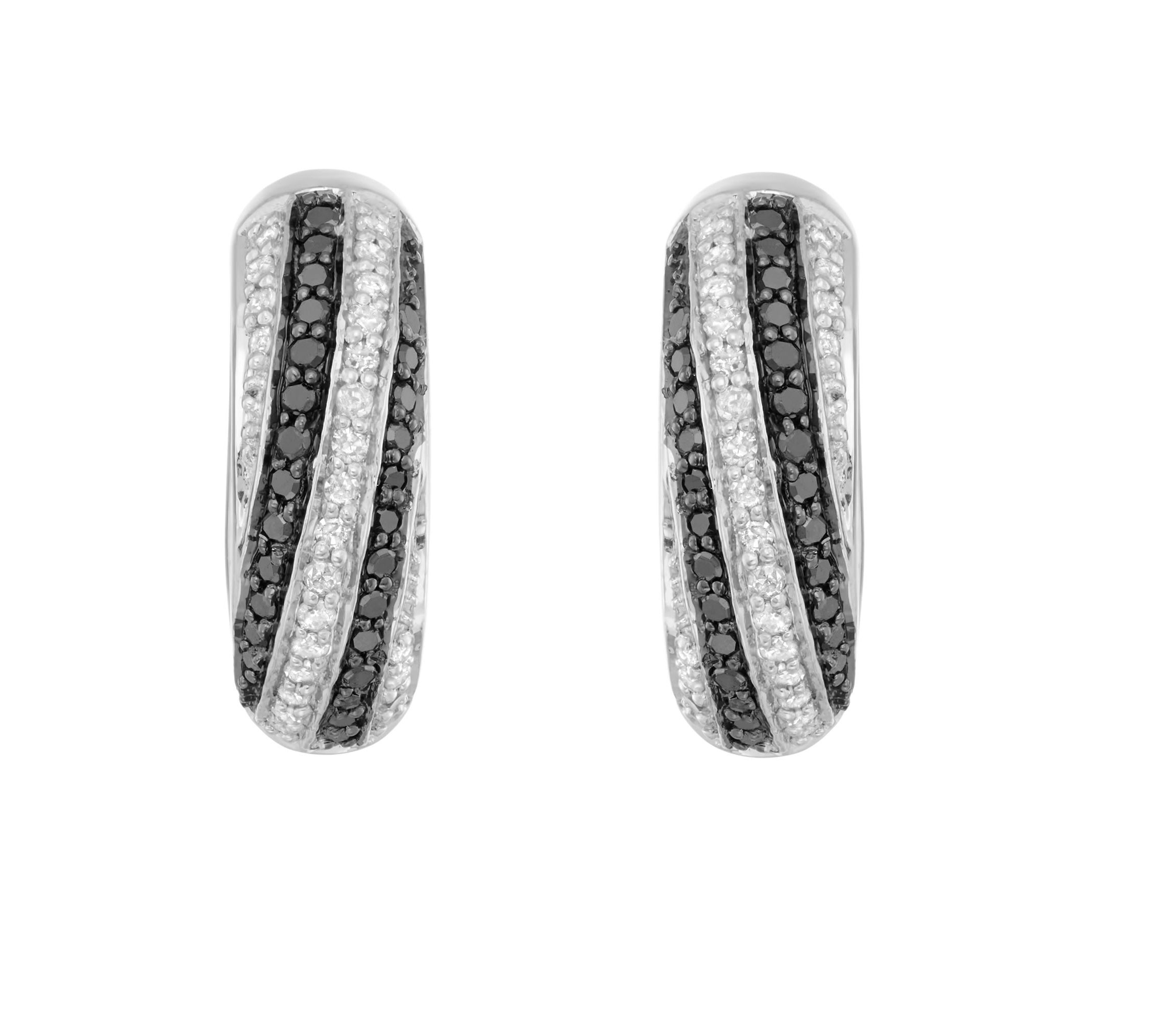 1/2 CTTW Diamond And Black Diamond Hoops Earring in Sterling Silver