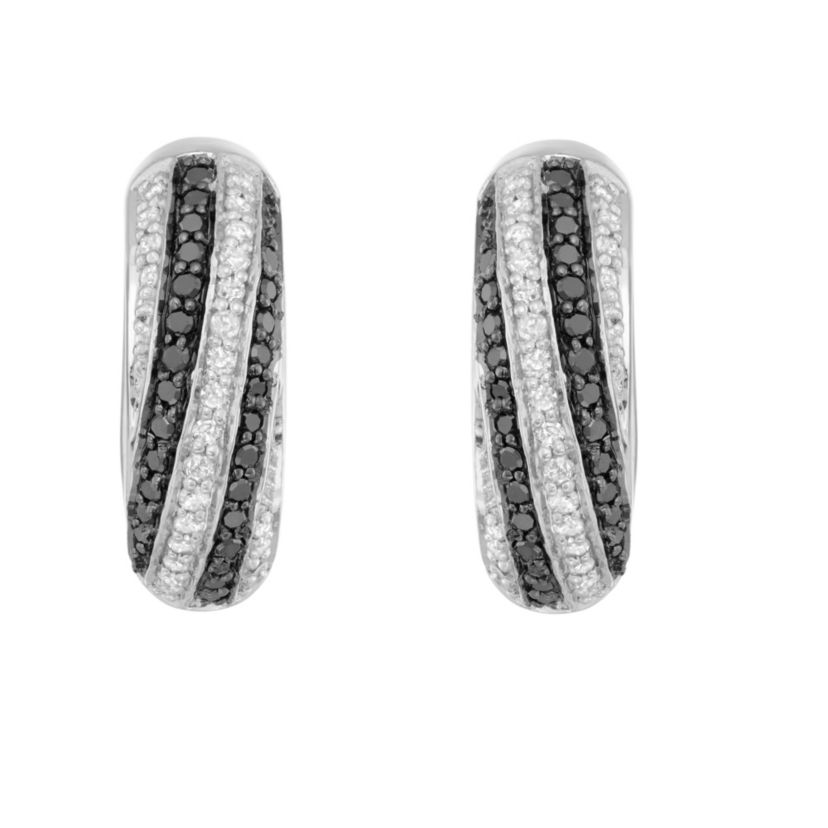 1/2 CTTW Diamond And Black Diamond Hoops Earring in Sterling Silver