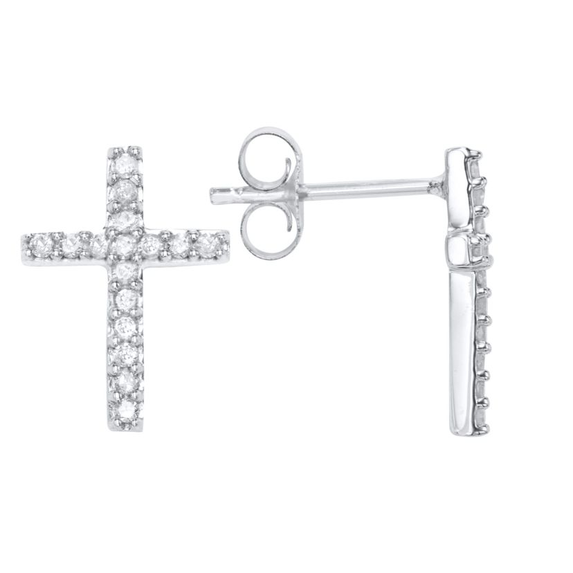 1/4 CTTW Diamond Sterling Silver Cross Earring