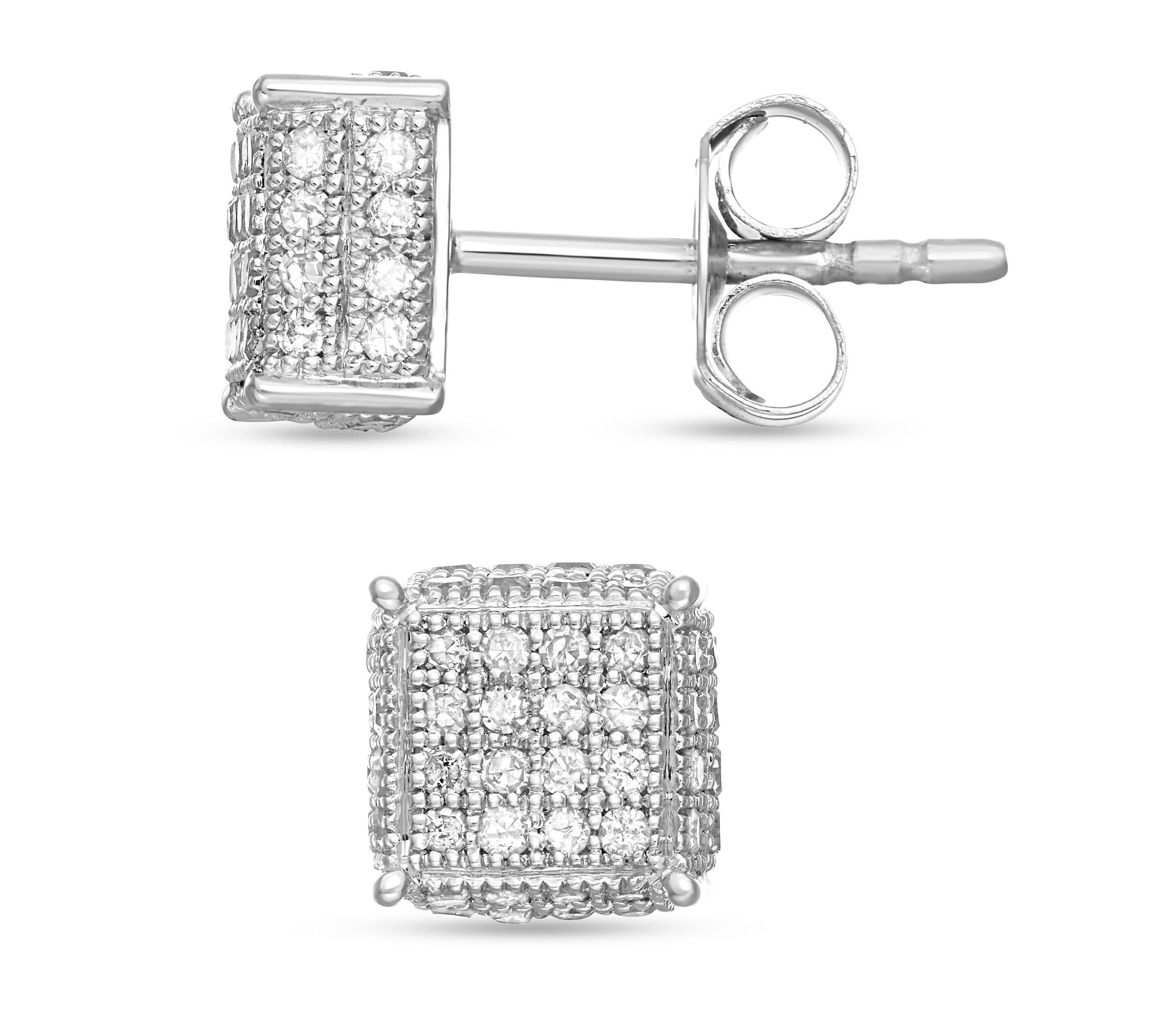 1/2 CTTW Pave Set Diamond Square Earrings in Sterling Silver