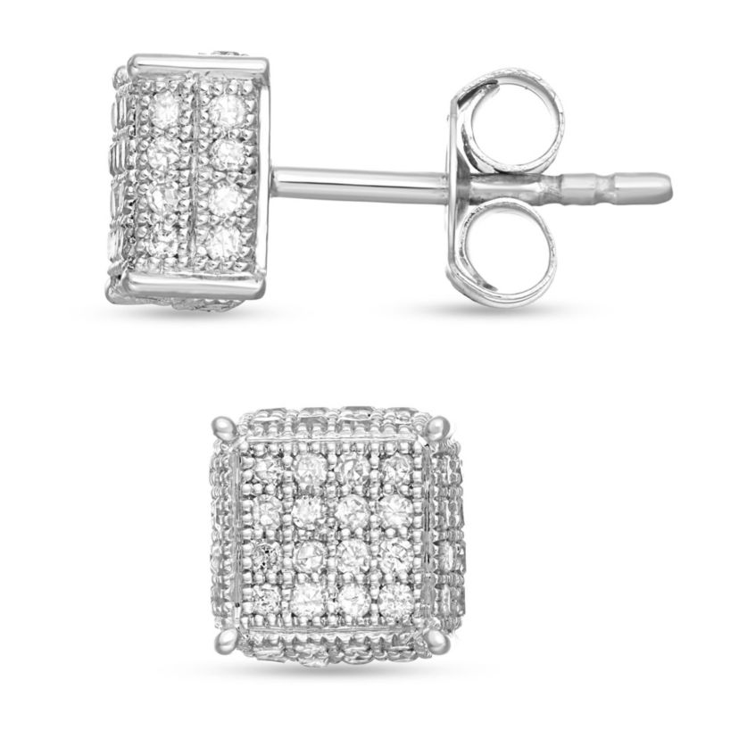 1/2 CTTW Pave Set Diamond Square Earrings in Sterling Silver