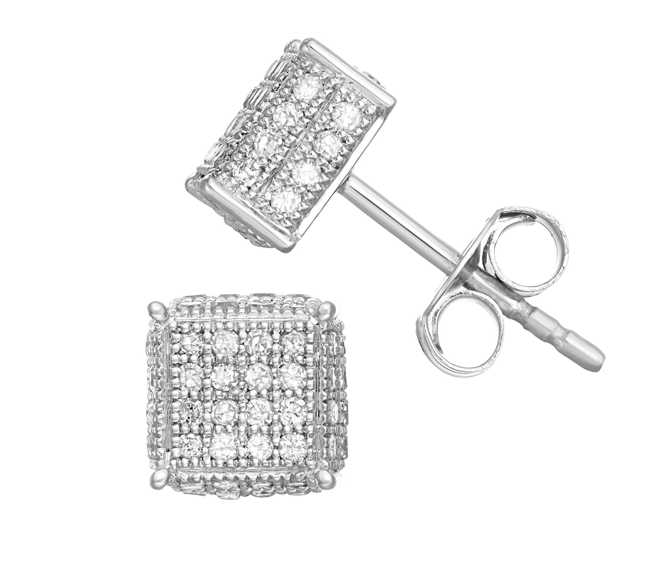 1/2 CTTW Pave Set Diamond Square Earrings in Sterling Silver