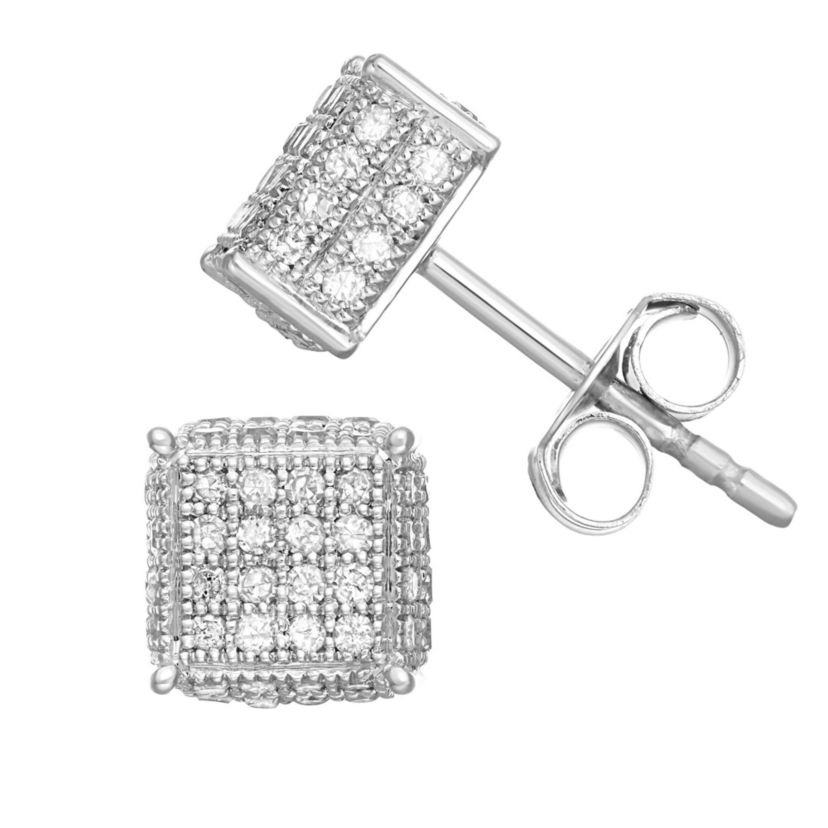 1/2 CTTW Pave Set Diamond Square Earrings in Sterling Silver
