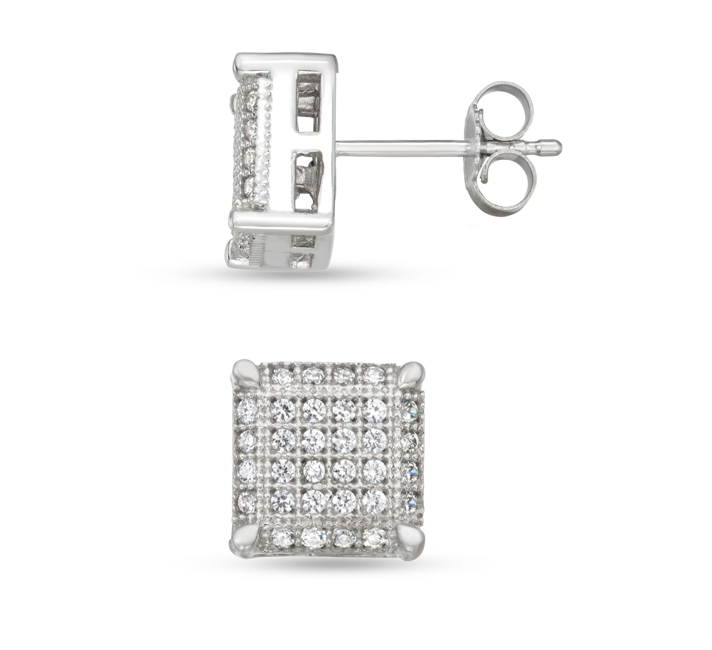 1/3 CTTW White Diamond Square Stud Earring in Sterling Silver