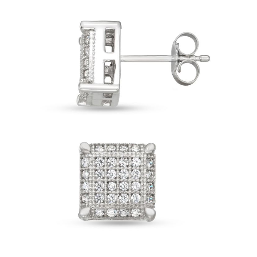 1/3 CTTW White Diamond Square Stud Earring in Sterling Silver