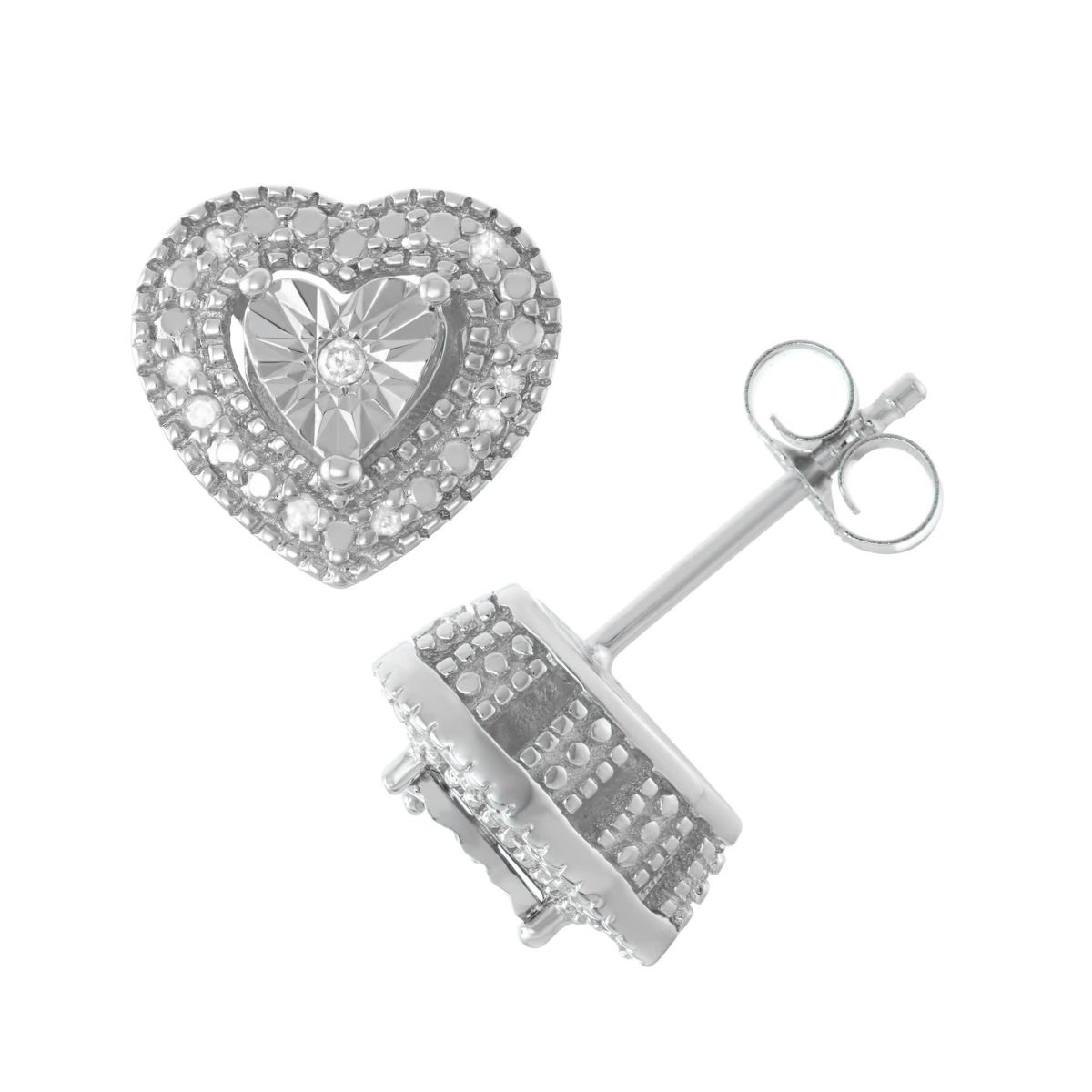 1/10 CTTW White Diamond Heart Shape Solitaire Stud Earring in Sterling Silver