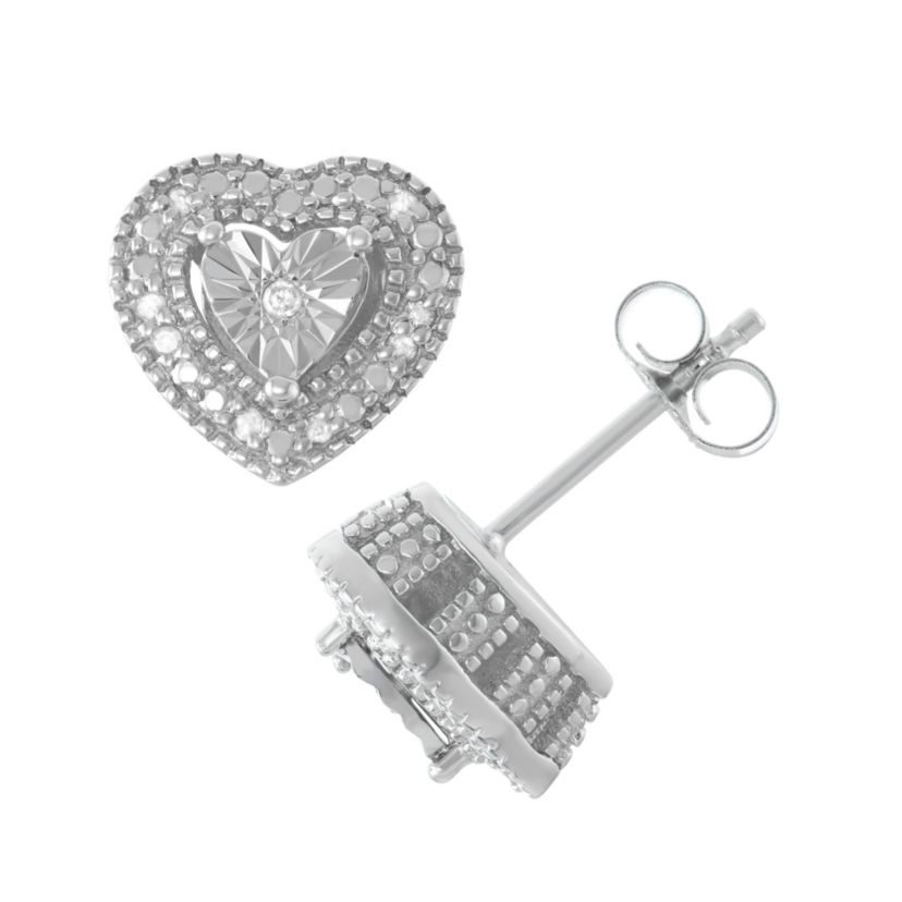 1/10 CTTW White Diamond Heart Shape Solitaire Stud Earring in Sterling Silver