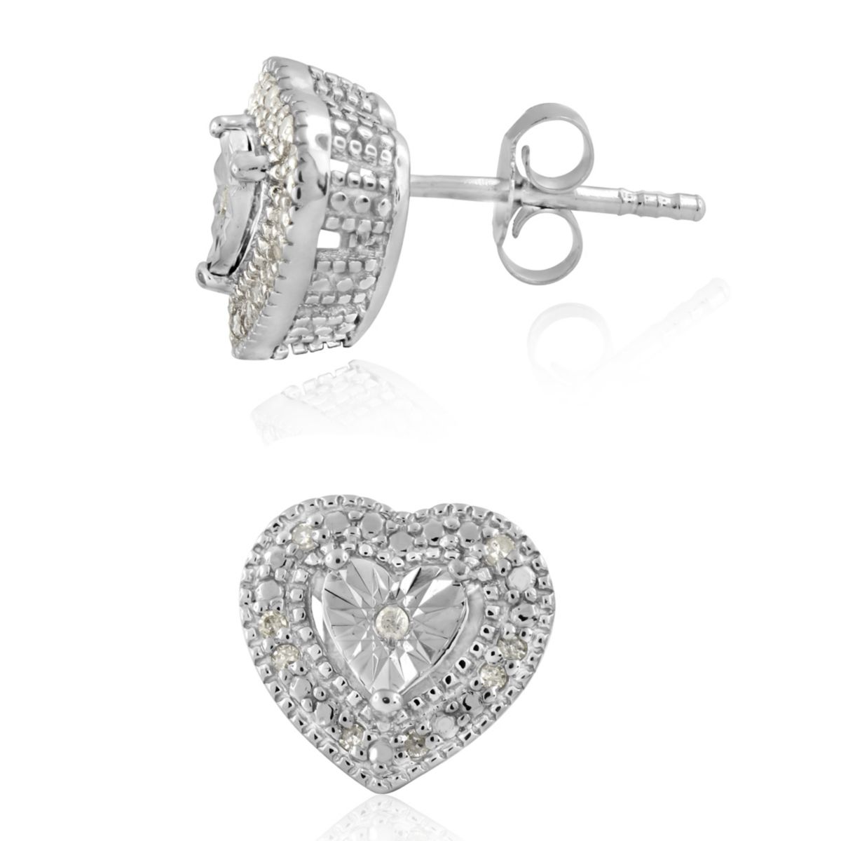 1/10 CTTW White Diamond Heart Shape Solitaire Stud Earring in Sterling Silver