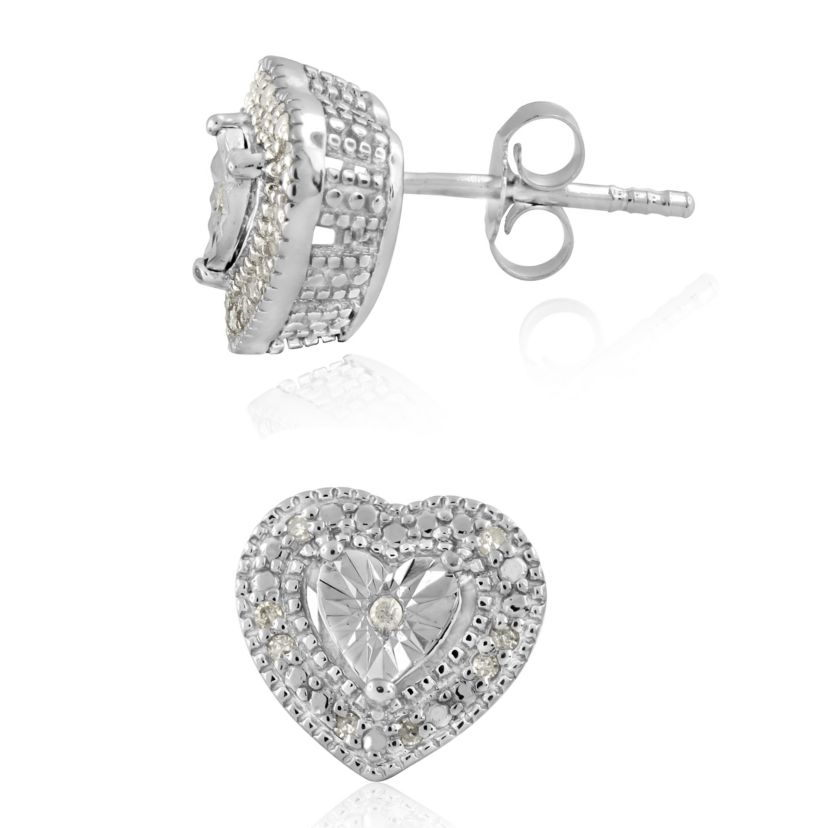1/10 CTTW White Diamond Heart Shape Solitaire Stud Earring in Sterling Silver