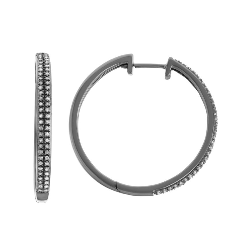 1/2 CTTW Two Row Diamond Hoop With All Black Rhodium in Sterling Silver