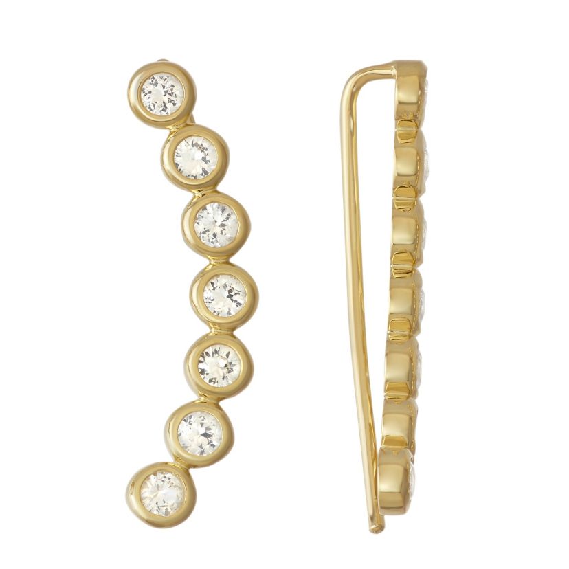 3/4 CTTW Bezel Set White Sapphire Earrings in Yellow Gold Plated Sterlng Silver