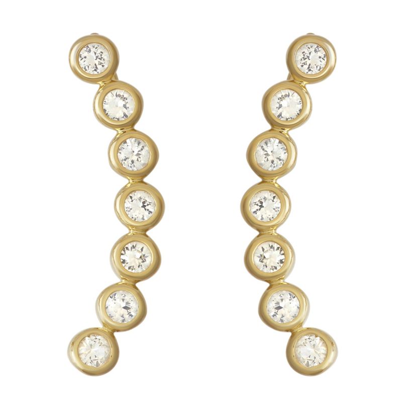 3/4 CTTW Bezel Set White Sapphire Earrings in Yellow Gold Plated Sterlng Silver
