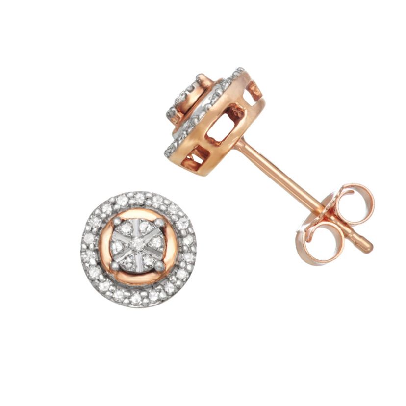 1/4 CTTW Diamond Halo Stud Earring With Pizza Pie Miracle Plate in Sterling Silver